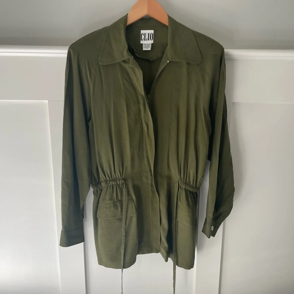 100% Silk CLIO Jacket in Olive Green